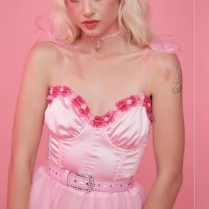 Dolls Kill Gentle Night Pink Satin Corset Top